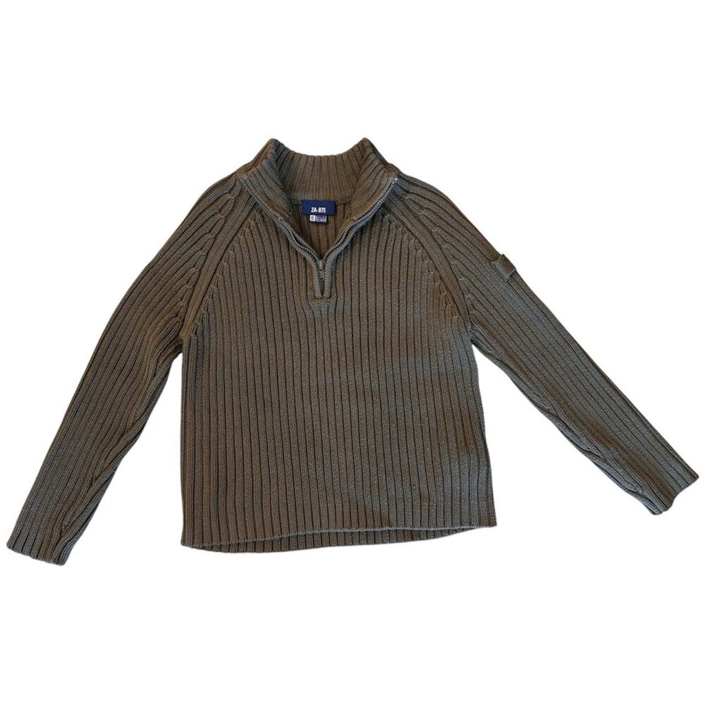 Zara Kids Olive Green Knit Sweater Long Sleeve Half Zip 6 Years